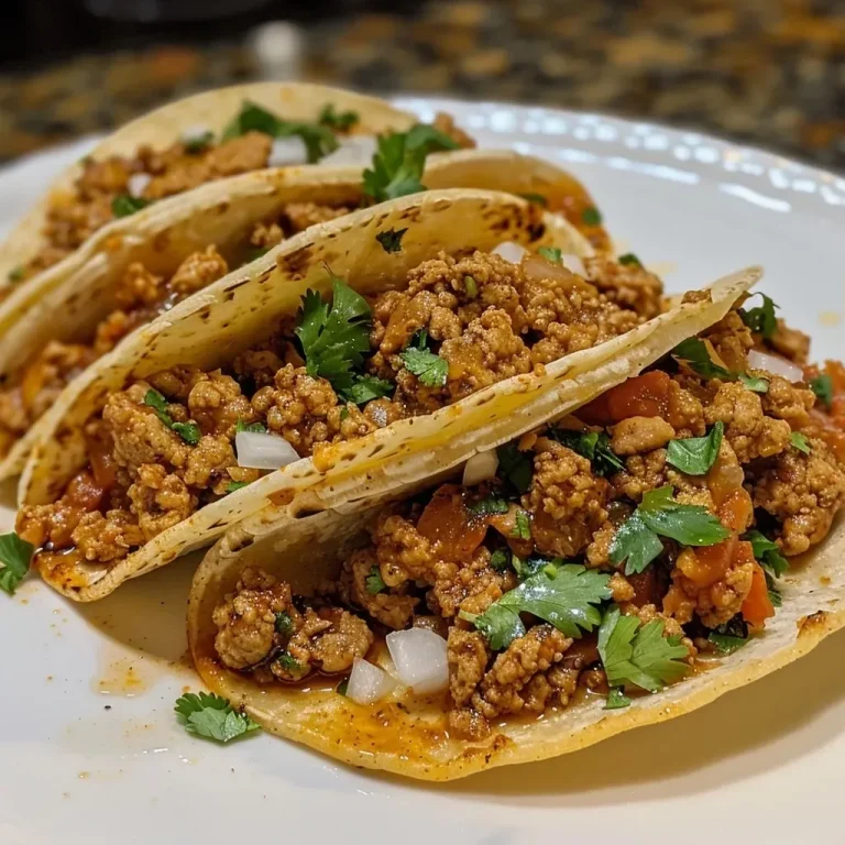 ['Close-up view of juicy ground turkey tacos with various toppings on a wooden surface.', 'Side view of ground turkey tacos filled with avocado, cheese, and salsa, photographed on a plate.', 'A detailed image of seasoned ground turkey tacos, highlighting fresh ingredients and garnishes.', 'Juicy ground turkey tacos arranged artfully with colorful toppings, showcasing their appetizing appeal.']