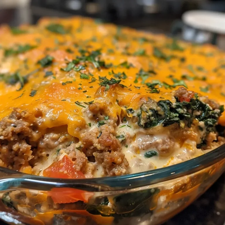 ['Close-up view of a high protein ground turkey casserole with melted cheese on top.', 'Side angle photo of a juicy high protein ground turkey casserole garnished with fresh spinach.', 'Delicious high protein ground turkey casserole featuring layers of cheese and colorful ingredients.', 'A tempting ground turkey casserole showcasing ground meat and creamy cheese blend.']