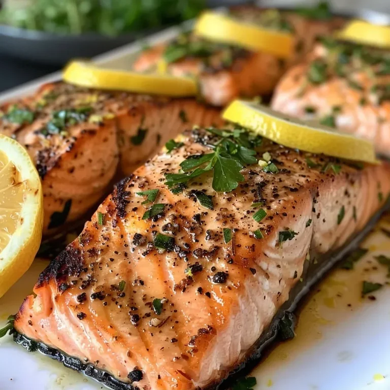 ['Juicy lemon herb grilled salmon fillet garnished with fresh herbs.', 'Close-up of cooked salmon with a lemon slice and herbs on top.', 'Succulent grilled salmon with a glaze of lemon and herbs, side view.', 'Delicious salmon fillet seasoned with lemon and fresh herbs on a plate.']
