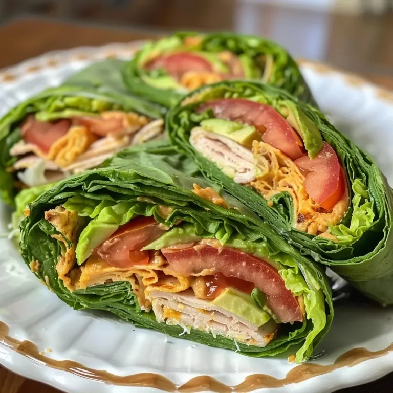 ['Close-up side view of a turkey spinach wrap filled with sliced turkey, avocado, and tomato.', 'Juicy low-calorie turkey spinach wrap showcasing fresh ingredients like romaine lettuce and cheese.', 'Freshly made turkey spinach wrap on a plate, featuring layers of vegetables and turkey slices.', 'Delicious turkey spinach wrap highlighting vibrant ingredients, ready to be enjoyed.']