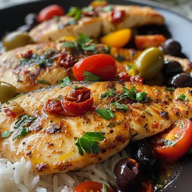 ['Close-up of juicy Mediterranean Tilapia fillets garnished with fresh tomatoes and olives.', 'Side view of baked Mediterranean Tilapia adorned with colorful vegetables and herbs.', 'Oven-baked Tilapia presented with a vibrant mix of baby tomatoes, olives, and herbs.', 'Juicy Mediterranean Tilapia served on a plate with a colorful array of vegetables.']