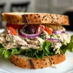 ['Close-up side view of a Mediterranean Turkey Salad Sandwich with colorful ingredients.', 'Juicy Mediterranean Turkey Salad Sandwich featuring turkey, olives, and peppers on bread.', 'Detailed look at a freshly made Mediterranean Turkey Salad Sandwich filled with vibrant vegetables.', 'Side view of a Mediterranean Turkey Salad Sandwich showcasing layers of turkey and salad mix.']
