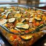 ['Close-up image of a savory ground turkey zucchini casserole, showcasing layers of ingredients.', 'Side view of a baked zucchini casserole with ground turkey and a cheesy topping.', 'Juicy ground turkey and zucchini casserole in a dish, garnished with fresh basil.', 'Layered casserole featuring ground turkey, zucchini, and shredded cheese, all baked to perfection.']