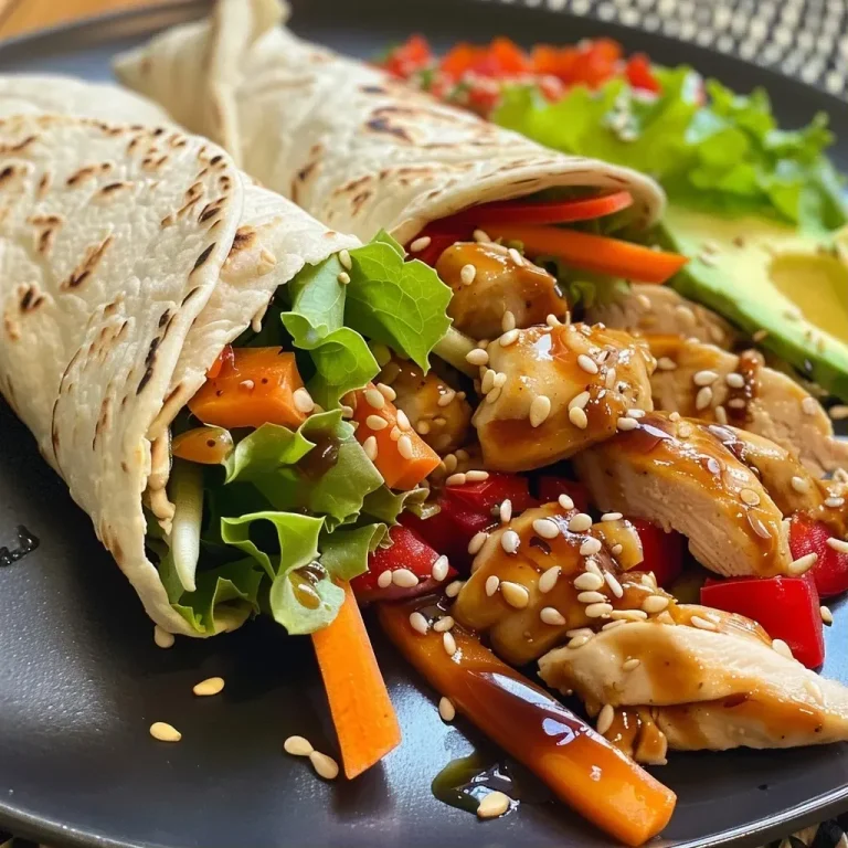 ['A succulent Teriyaki chicken wrap filled with fresh vegetables, viewed from the side.', 'Close-up of a Teriyaki chicken wrap showcasing vibrant ingredients and texture.', 'Side view of a juicy Teriyaki chicken wrap with colorful fillings, perfectly plated.', 'A delicious Teriyaki chicken wrap displaying layers of chicken and veggies in a tortilla.']