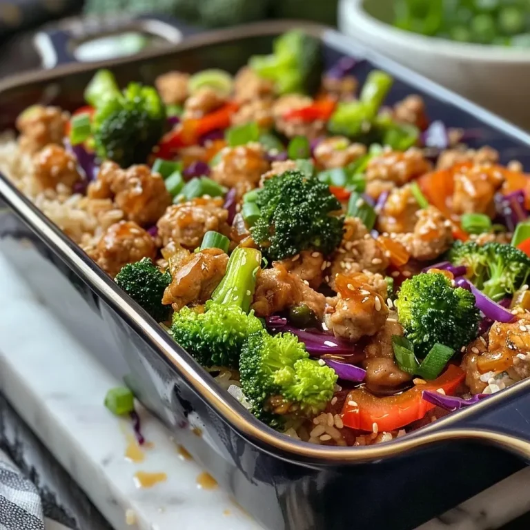 ['Side view of a juicy Teriyaki Turkey Casserole with colorful vegetables.', 'Close-up of a delicious turkey casserole featuring broccoli, bell pepper, and rice.', 'Savory slice of Teriyaki Turkey Casserole highlighting ground turkey and vibrant veggies.', 'Appetizing dish of Teriyaki Turkey Casserole, showcasing layers of turkey, rice, and vegetables.']