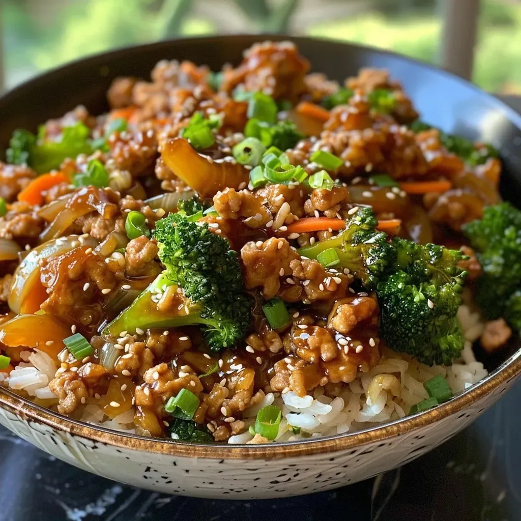 ['Side view of a juicy Teriyaki Turkey Casserole with colorful vegetables.', 'Close-up of a delicious turkey casserole featuring broccoli, bell pepper, and rice.', 'Savory slice of Teriyaki Turkey Casserole highlighting ground turkey and vibrant veggies.', 'Appetizing dish of Teriyaki Turkey Casserole, showcasing layers of turkey, rice, and vegetables.']