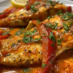 ['Juicy tilapia fillet covered in a vibrant roasted pepper sauce, garnished with fresh parsley.', 'A close-up view of tilapia in a rich roasted pepper sauce, showcasing its creamy texture and colorful ingredients.', 'Side view of a delicious tilapia dish featuring roasted red pepper sauce, butter, and herbs.', 'Close-up of tilapia fillets in a savory roasted pepper sauce, highlighting the creamy blend and garnishing.']