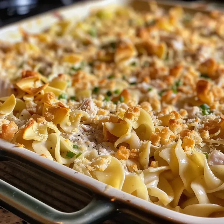['Close-up side view of a steaming Turkey Noodle Casserole with golden brown topping.', 'Juicy Turkey Noodle Casserole featuring noodles, turkey, and cheese, served in a cozy dish.', 'A delicious portion of Turkey Noodle Casserole with visible ingredients like turkey, noodles, and cheese.', 'Turkey Noodle Casserole with a crispy cracker topping, served in a round baking dish.']