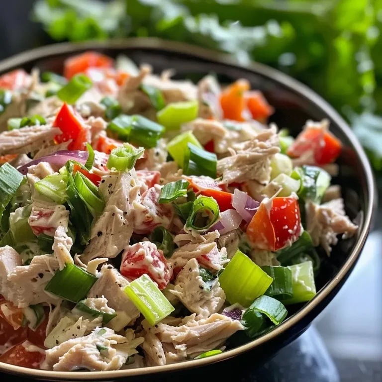 ['Close-up view of a vibrant turkey salad with fresh vegetables.', 'Side view of a delicious turkey salad featuring colorful ingredients.', 'Juicy turkey salad on a plate, showcasing celery, bell pepper, and onions.', 'Freshly prepared turkey salad with a creamy dressing, ready to serve.']