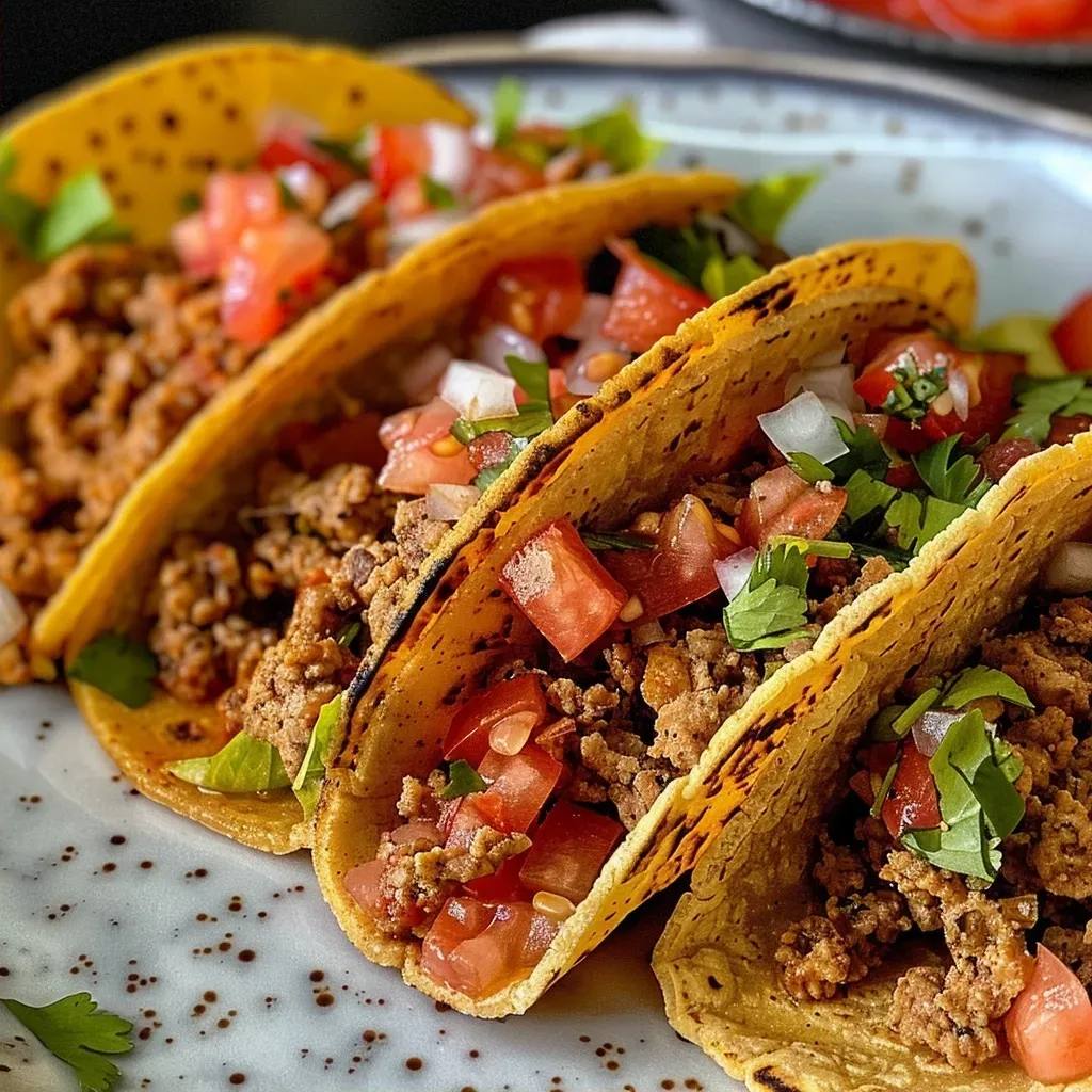 ['Close-up of a juicy turkey taco filled with colorful toppings.', 'Side view of a turkey taco showing ingredients like lettuce, tomatoes, and cheese.', 'Freshly made turkey taco garnished with salsa and avocado, captured in detail.', 'Delicious turkey taco with vibrant toppings on a tortilla shell.']