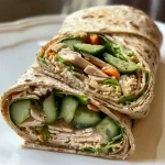 ['A close-up view of a Tuscan Turkey Wrap showcasing layers of ingredients.', 'Side angle of a Tuscan Turkey Wrap with fresh vegetables and turkey slices.', 'Detailed image of a Tuscan Turkey Wrap with whole wheat tortillas and fillings.', 'Juicy Tuscan Turkey Wrap with colorful ingredients displayed from the side.']