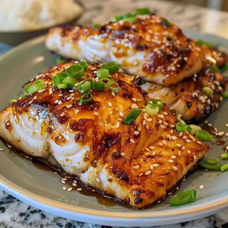 ['Close-up view of a juicy teriyaki cod fillet on a plate.', 'Side view of bright teriyaki cod garnished with green onions and sesame seeds.', 'Delicious teriyaki cod fillet glistening with sauce, presented elegantly.', 'Appetizing close-up of cooked cod with a rich teriyaki glaze.']
