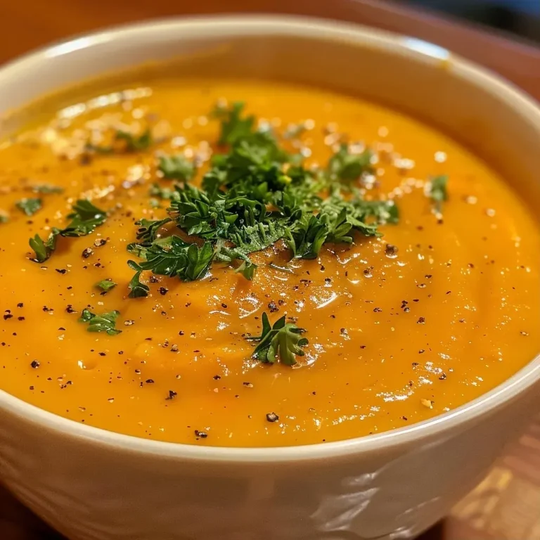 ['Close-up of a vibrant orange carrot ginger soup in a bowl, topped with fresh cilantro.', 'A side view of creamy carrot ginger soup garnished with herbs, showcasing its smooth texture.', 'A bowl of steaming carrot ginger soup with a rustic crusty bread on the side.', 'Bright carrot ginger soup with an inviting appearance, highlighting the ingredients in the background.']