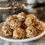 ['Close-up view of chewy granola balls with a golden hue and texture.', 'Side perspective of a cluster of chewy granola balls showcasing ingredients.', 'Mouthwatering chewy granola balls with visible chocolate chips and nuts.', 'Freshly made chewy granola balls featuring shredded coconut and dried fruit.']
