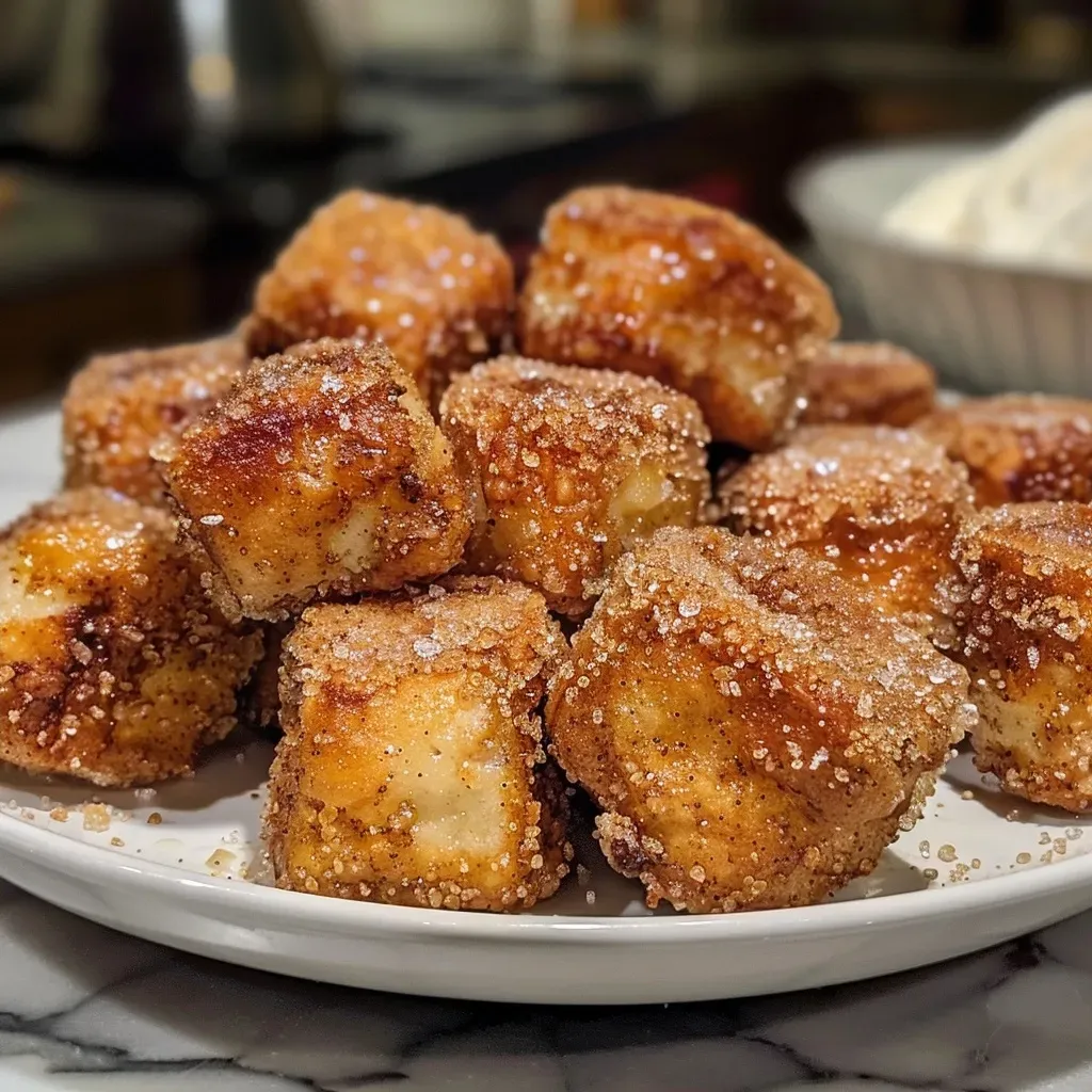 Close-up view of golden-brown cinnamon sugar pretzel bites, glistening with melted butter and sugar coating.