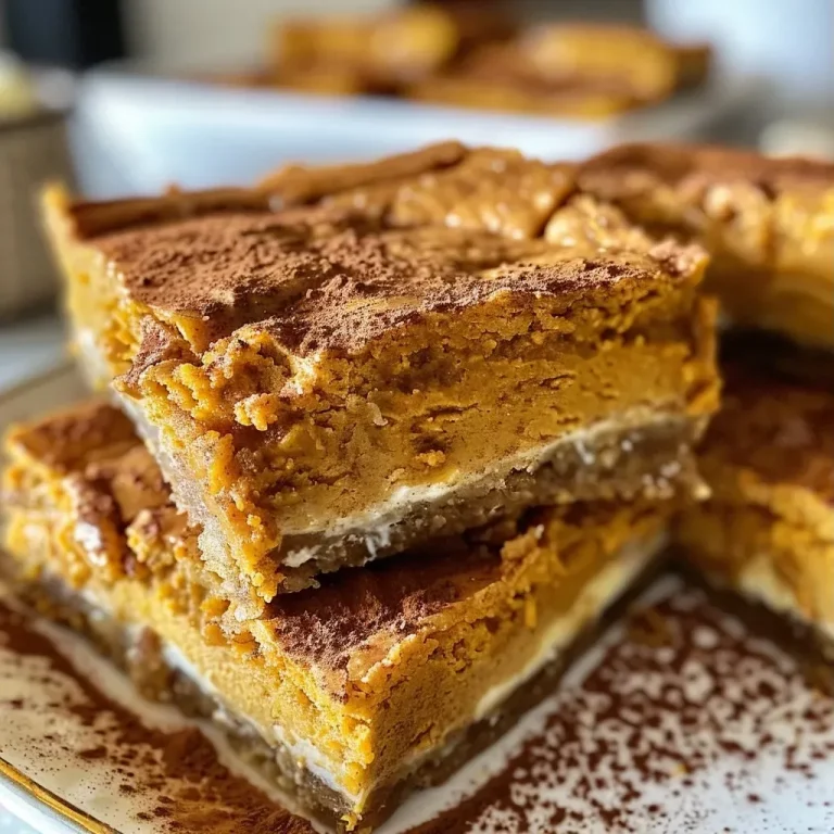['Close-up view of moist cottage cheese pumpkin cake bars with a golden-brown crust.', 'Side view of delicious pumpkin cake bars topped with a sprinkle of cinnamon.', 'Freshly baked pumpkin cake bars showcasing a soft texture and rich color.', 'Irresistibly easy cottage cheese pumpkin cake bars arranged on a white plate.']