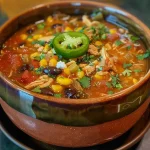 ['Close-up view of a bowl of Easy Chicken Tortilla Soup, showcasing vibrant ingredients.', 'Side view of a steaming bowl of chicken tortilla soup with fresh toppings.', 'Juicy chicken tortilla soup in a bowl, garnished with cilantro and tortilla strips.', 'Delicious chicken tortilla soup with a mix of colorful vegetables and toppings.']