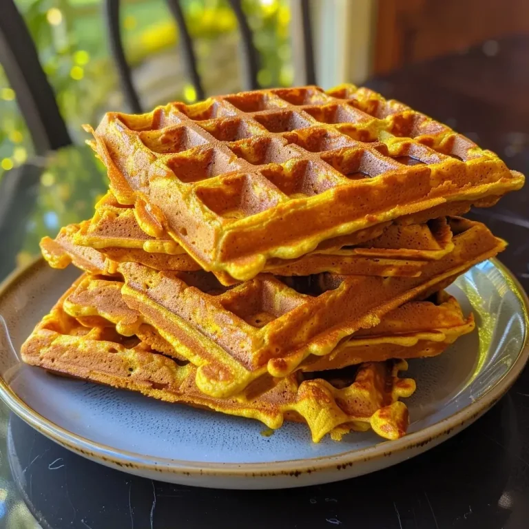 ['Close-up of golden brown gluten-free almond flour pumpkin waffles stacked on a plate.', 'Side view of a fluffy pumpkin waffle topped with syrup and a sprinkle of cinnamon.', 'A delicious stack of pumpkin waffles made with almond flour, garnished with syrup.', 'Image of gluten-free pumpkin waffles with almond flour, served on a rustic wooden table.']