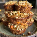 ['Close-up view of moist gluten free carrot cake muffins topped with cream cheese.', 'Side view of delicious carrot cake muffins sprinkled with walnuts and icing.', 'Juicy gluten free carrot muffins with a golden-brown crust and fresh carrots visible.', 'Tempting carrot cake muffins with a rich texture and warm spices showcased in detail.']