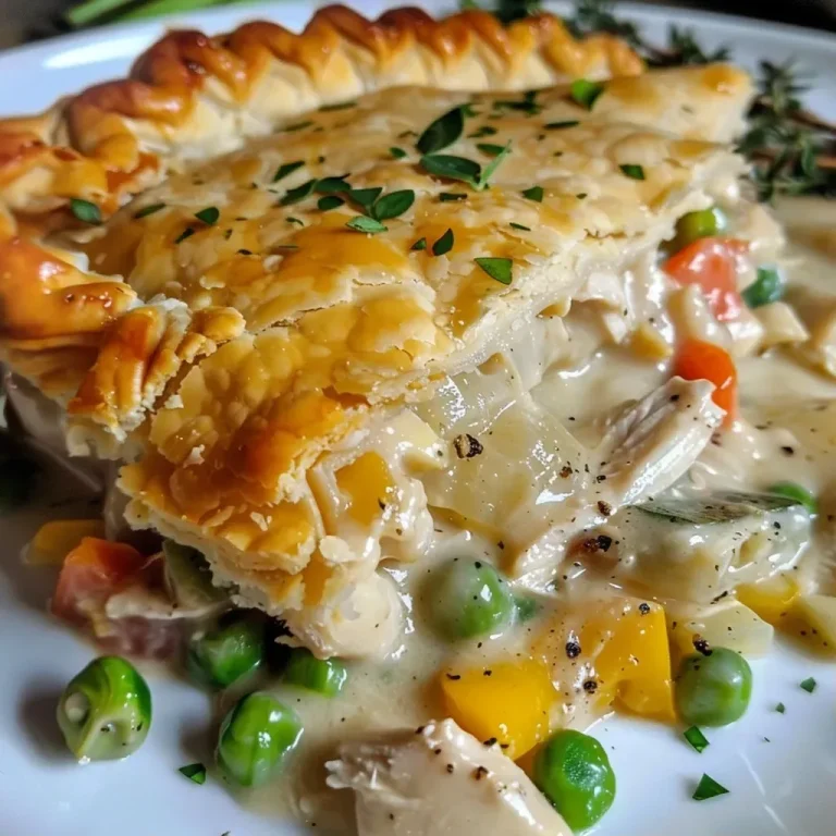 ['Close-up of a golden-brown gluten-free chicken pot pie with a flaky crust.', 'Side view of a freshly baked gluten-free chicken pot pie, showing its flaky crust and filling.', 'Juicy gluten-free chicken pot pie with visible vegetables and chicken inside, topped with a golden crust.', 'Delicious gluten-free chicken pot pie, highlighting its crispy exterior and hearty filling.']