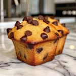 ['Close-up view of gluten-free chocolate chip muffins with a golden-brown crust and visible chocolate chunks.', 'Delicious gluten-free chocolate chip muffins presented side-view showing a fluffy texture and rich chocolate chips.', 'A soft, golden gluten-free chocolate chip muffin, highlighting its moist interior and melted chocolate.', 'A side profile of gluten-free chocolate chip muffins showcasing their inviting golden color and chocolatey goodness.']