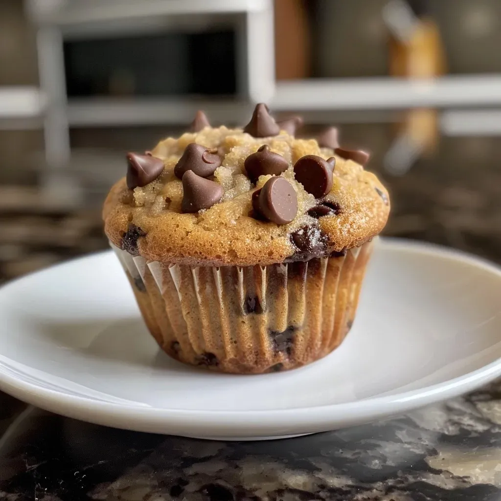['Close-up view of gluten-free chocolate chip muffins with a golden-brown crust and visible chocolate chunks.', 'Delicious gluten-free chocolate chip muffins presented side-view showing a fluffy texture and rich chocolate chips.', 'A soft, golden gluten-free chocolate chip muffin, highlighting its moist interior and melted chocolate.', 'A side profile of gluten-free chocolate chip muffins showcasing their inviting golden color and chocolatey goodness.']