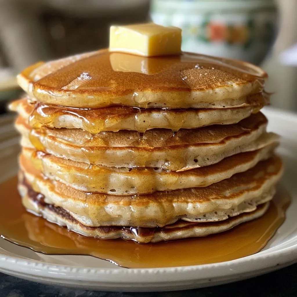 ['Close-up view of fluffy gluten-free pancakes drizzled with syrup.', 'Stack of golden gluten-free pancakes topped with fresh fruit.', 'Side view of delicious gluten-free pancakes on a plate.', 'Juicy gluten-free pancakes with a pat of melting butter on top.']