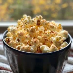 ['Close-up of golden popcorn coated in pumpkin spice seasoning.', 'Side view of homemade pumpkin spice popcorn in a bowl.', 'Tasty popcorn with a sprinkle of spices, presented in a cozy setting.', 'Delicious pumpkin spice popcorn, highlighted with a touch of cinnamon.']