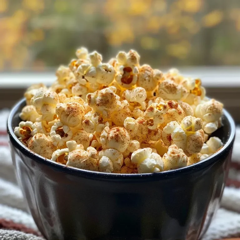 ['Close-up of golden popcorn coated in pumpkin spice seasoning.', 'Side view of homemade pumpkin spice popcorn in a bowl.', 'Tasty popcorn with a sprinkle of spices, presented in a cozy setting.', 'Delicious pumpkin spice popcorn, highlighted with a touch of cinnamon.']