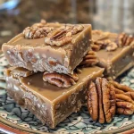 ['Close-up view of Maple Pecan Fudge with pecans on top.', 'Side view of Maple Pecan Fudge showcasing its creamy texture.', 'Juicy Maple Pecan Fudge highlighted with rich brown sugar.', 'Detailed image of Maple Pecan Fudge garnished with pecan halves.']