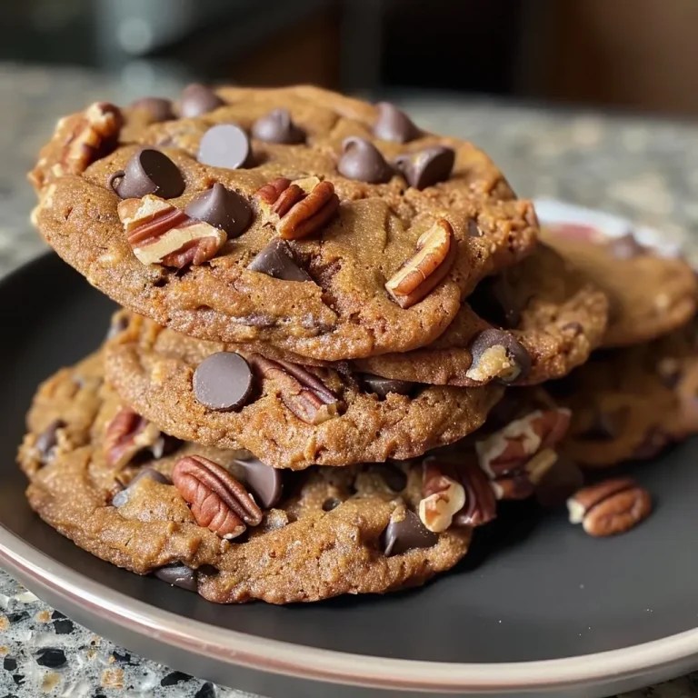 ['Close-up view of freshly baked Pumpkin Chocolate Chip Cookies with a golden-brown exterior.', 'Side view of soft pumpkin cookies dotted with semi-sweet chocolate chips.', 'Juicy pumpkin chocolate chip cookies showcasing a chewy texture and rich colors.', 'Close-up of a stack of chocolate chip-infused pumpkin cookies with a warm, inviting appearance.']