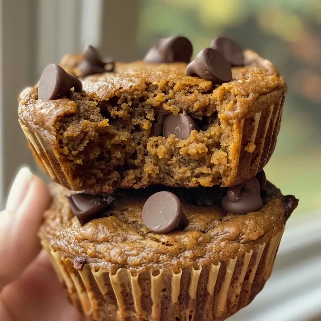 ['A side view of a moist pumpkin protein muffin, showcasing its golden-brown color and texture.', 'Close-up image of a delicious pumpkin protein muffin, highlighting its fluffy interior and rich color.', 'Detailed view of a freshly baked pumpkin protein muffin with a soft texture, emphasizing its appetizing appearance.', 'Side perspective of a scrumptious pumpkin protein muffin, revealing its moist inside and golden crust.']