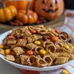['A close-up view of Pumpkin Spice Snack Mix, showcasing its colorful ingredients.', 'A side view of a bowl filled with Pumpkin Spice Snack Mix, featuring cereal, pretzels, and candies.', 'An iPhone 15 Pro shot of a delicious mix of pumpkin spice-flavored snacks including candy and cereal.', 'An appetizing display of Pumpkin Spice Snack Mix with a variety of textures and colors.']