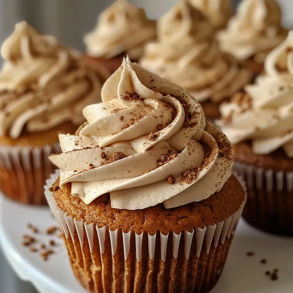 ['A close-up side view of a Spiced Chai Latte Cupcake topped with creamy frosting.', 'A side view of a moist Spiced Chai Latte Cupcake with decorative frosting swirls.', 'A detailed image of a Spiced Chai Latte Cupcake showcasing its spiced frosting and cupcake texture.', 'A vibrant close-up of a Spiced Chai Latte Cupcake, highlighting its rich frosting and spices.']