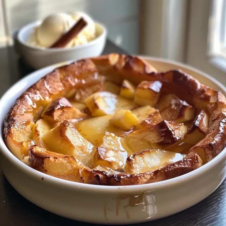 ['Close-up of a caramelised apple Dutch baby with golden brown edges and apple slices on top.', 'Side view of a fluffy Dutch baby pancake topped with caramelised apples and cinnamon.', 'Juicy caramelised apple Dutch baby nestled in a skillet, garnished with a sprinkle of cinnamon.', 'Golden caramelised apple Dutch baby showcasing thick apple wedges and a dollop of ice cream.']