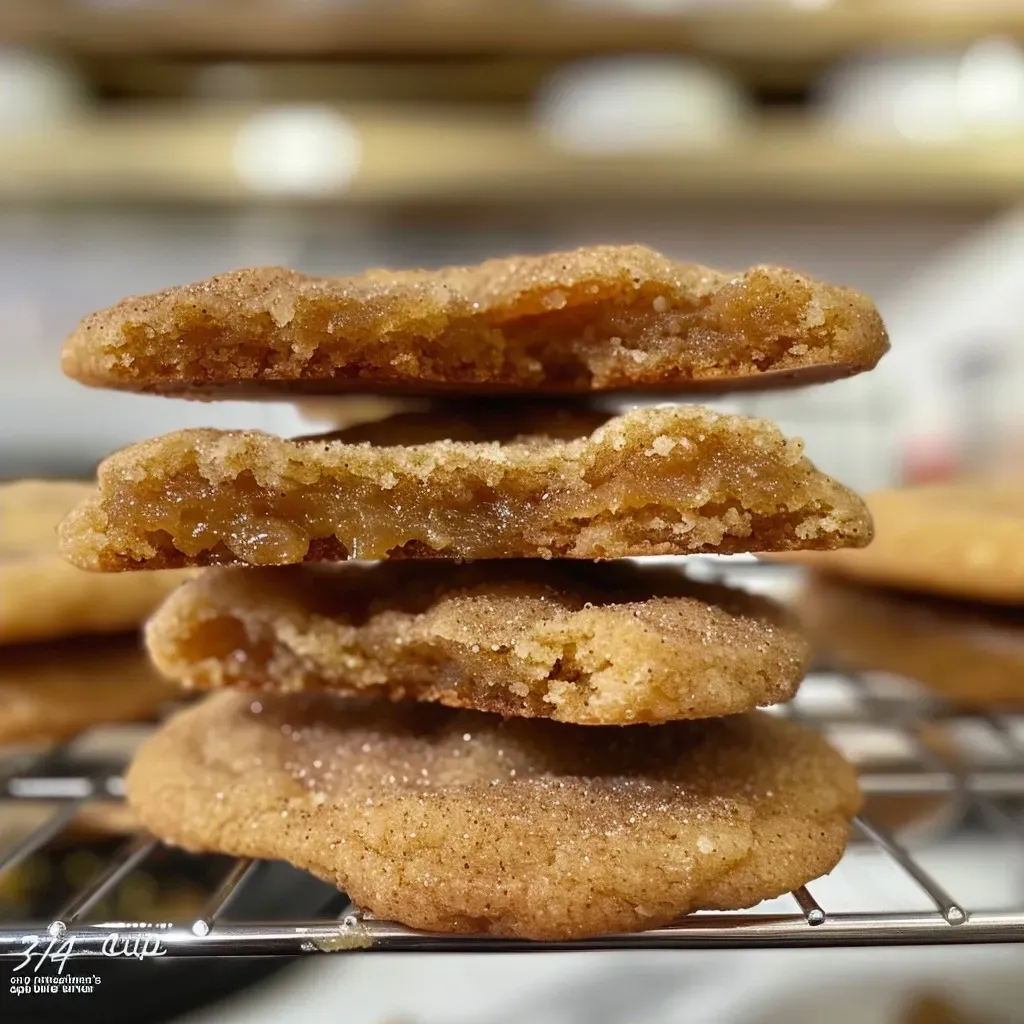 A side view of freshly baked Apple Butter Snickerdoodle Cookies showcasing their cinnamon-sugar coating.