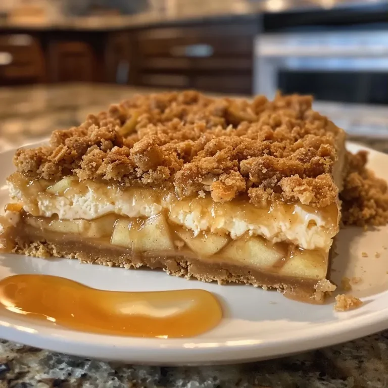 Baking Bliss: How Apple Cheesecake Bars with Streusel Create Sweet Memories Close-up view of apple cheesecake bars with a crumbly streusel topping.