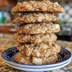 Close-up of golden-brown Apple Cinnamon Oatmeal Cookies with a soft texture.