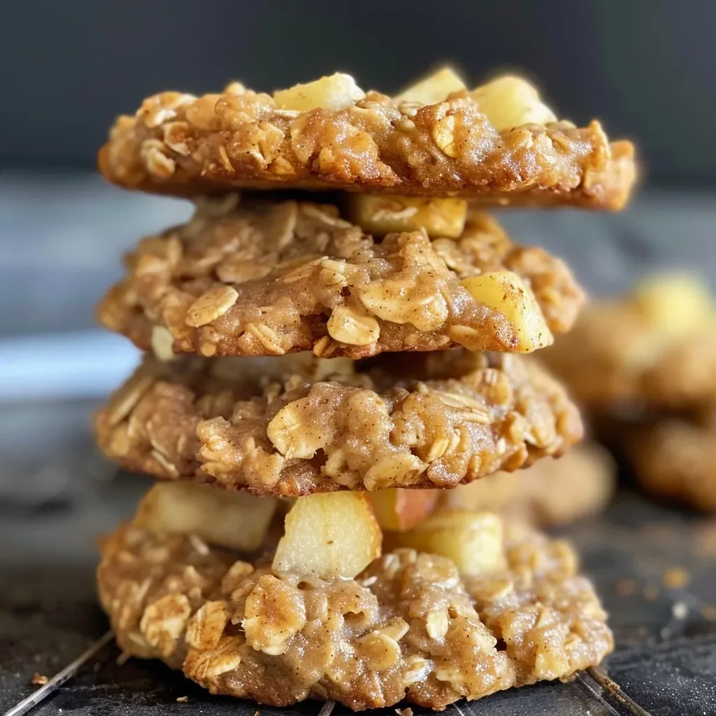Juicy apple cinnamon protein cookies stacked on top of each other, showcasing their texture and ingredients.