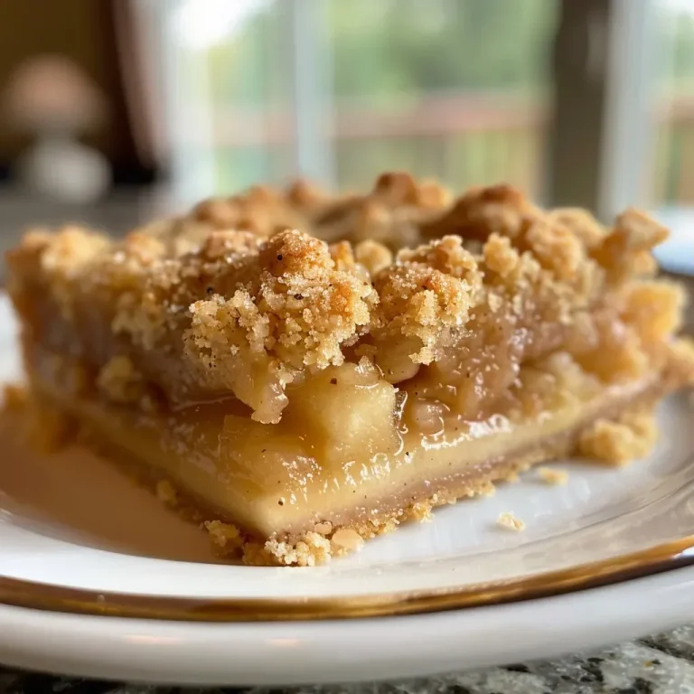 Baking Joy: The Apple Crisp Bars That Bring Autumn to Life Close-up view of freshly baked apple crisp bars with a golden brown topping.