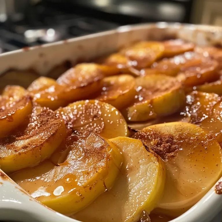 Harvest Warmth: How Baked Cinnamon Apples Fill Your Home with Joy Close-up view of baked cinnamon apples with a shiny glaze.