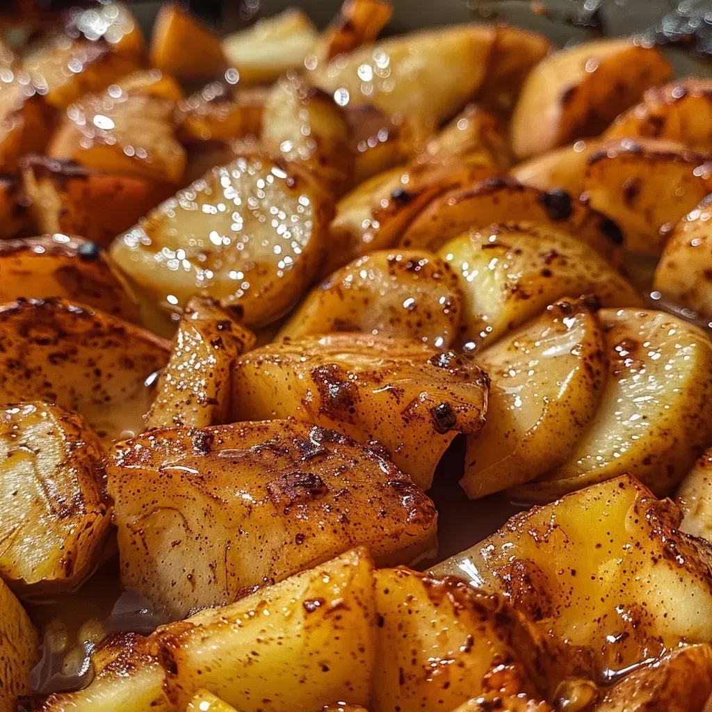 Sliced baked apples sprinkled with cinnamon and brown sugar.