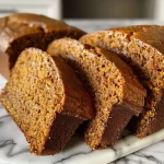 Close-up view of freshly baked Brown Butter Pumpkin Bread with a golden-brown crust.