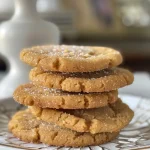 Close-up of freshly baked brown butter sugar cookies, showcasing a golden-brown color and sparkling sugar topping.