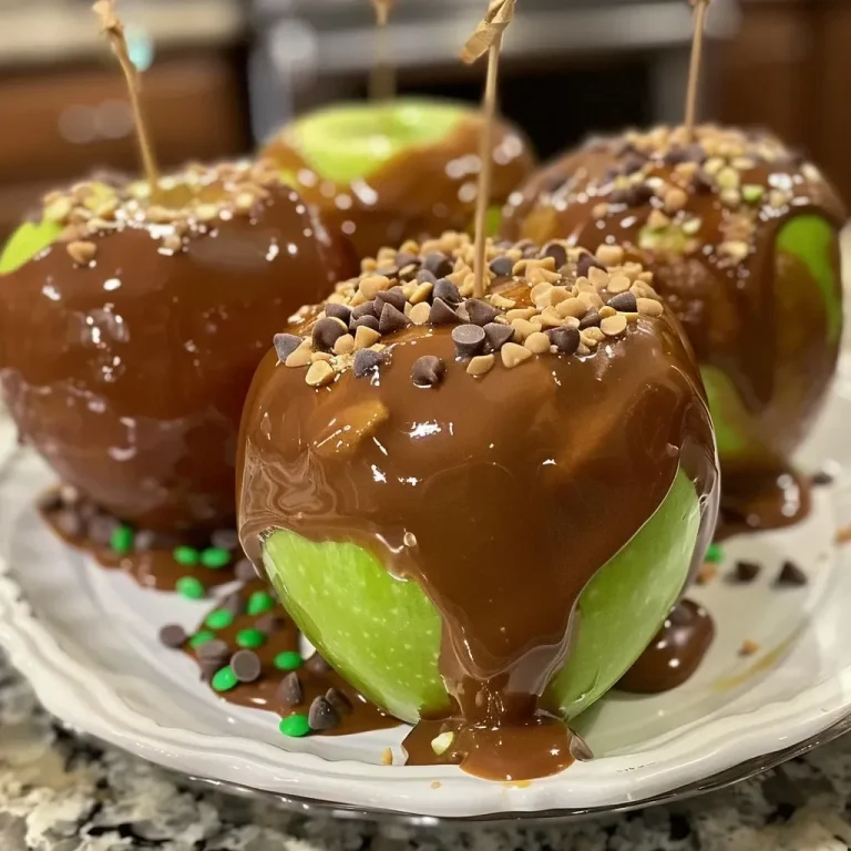 Crispy, Chewy, and Irresistibly Sweet: The Candy Apple Slice Adventure Close-up of juicy candy apple slices drizzled with chocolate and topped with sprinkles.