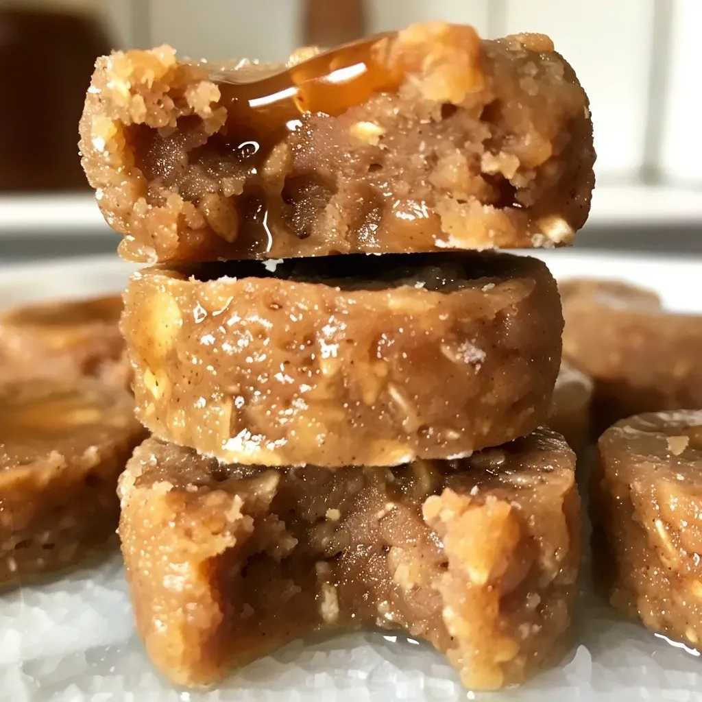 Side view of multiple caramel apple cookie dough bites, showcasing their texture and ingredients.
