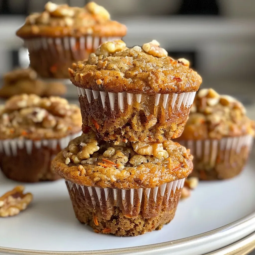 Close-up of a carrot cake muffin topped with cream cheese frosting.