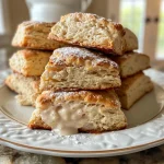 Close-up view of freshly baked chai scones with a maple chai glaze.