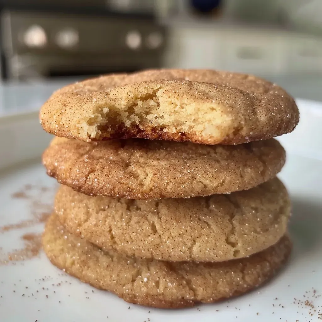 Side angle photo of golden-brown Chai Snickerdoodles with a sprinkle of cinnamon sugar.