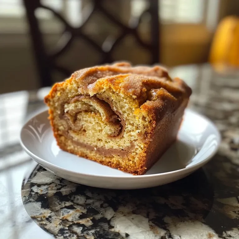 Embracing Autumn: The Cozy Allure of Cinnamon Swirl Pumpkin Bread A close-up side view of a loaf of Cinnamon Swirl Pumpkin Bread, showcasing its rich, inviting texture.